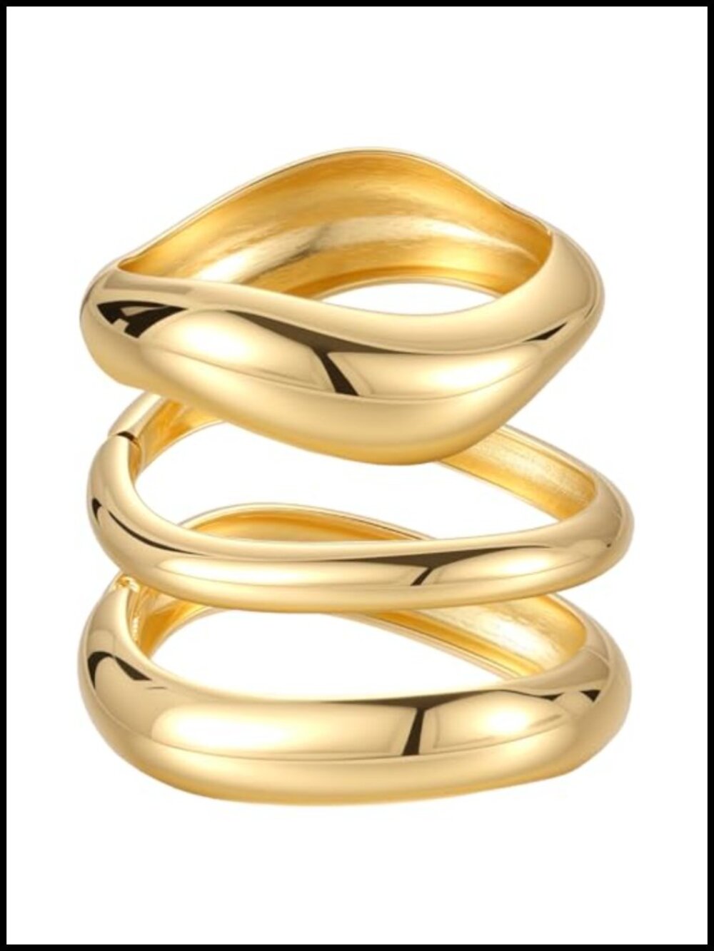 2PCS Chunky Gold Bangle Hinged Open Bracelet Set Women Wide Cuff